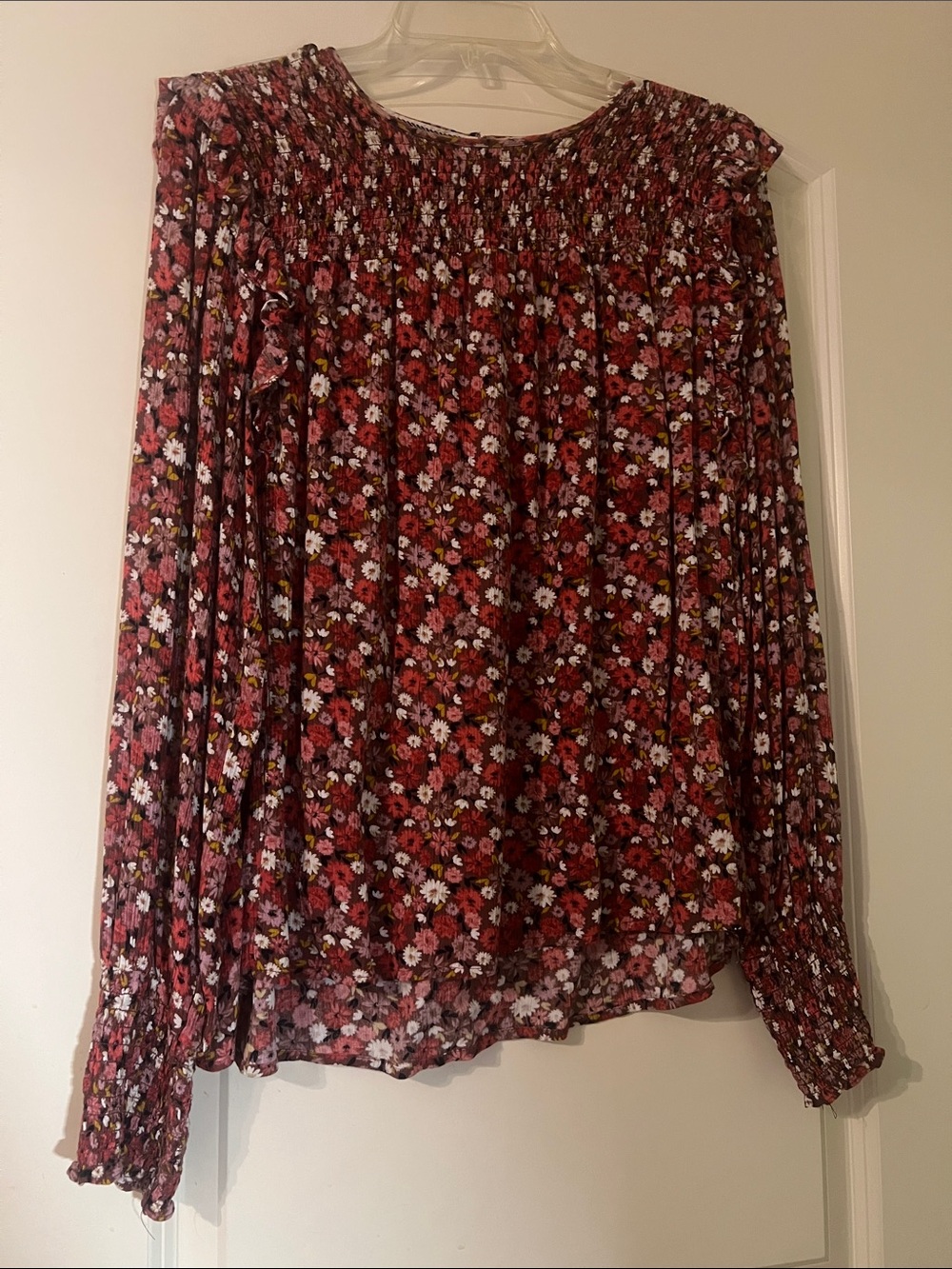 Floral Smocked Blouse in Burgundy Pink